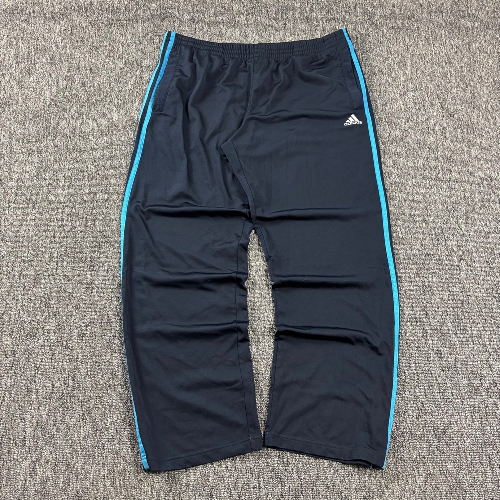 Y2K Adidas Baggy Striped Track Pants Navy Blue Size Large